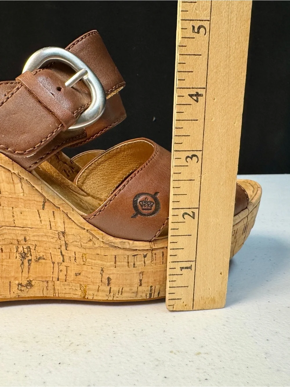 Born Carrabelle Cognac Brown Leather Wedge Sandals Size 8 / 39